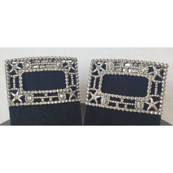 Vintage Antique1920’s ART DECO Metal Marcasite Design SHOE CLIPS signed TIP TOE - Picture 6 of 15